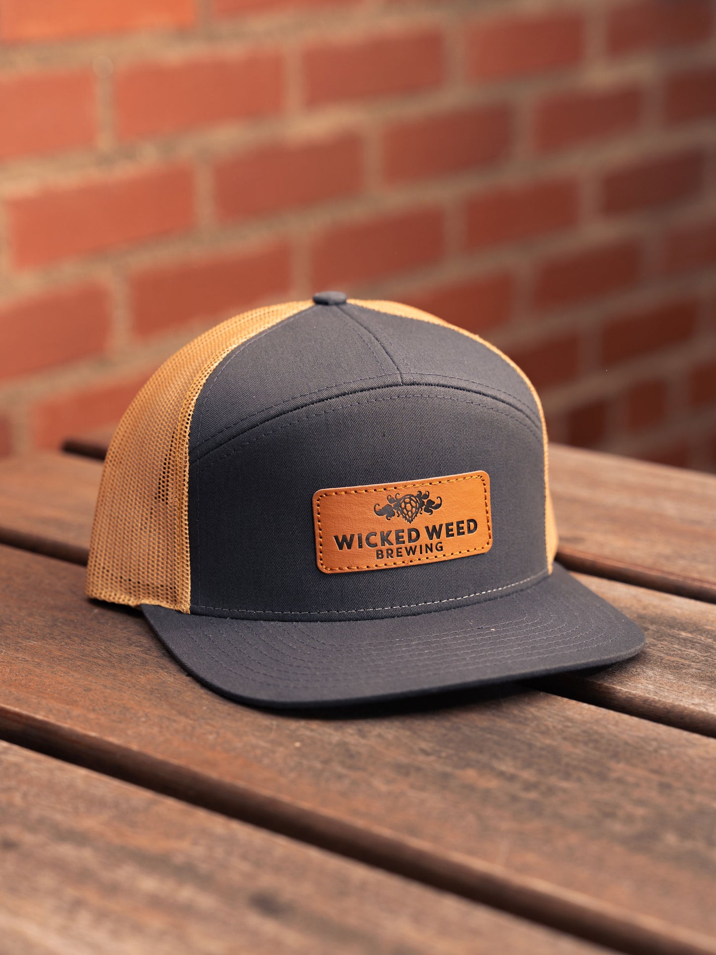 Gold/Charcoal Leather Patch Hat