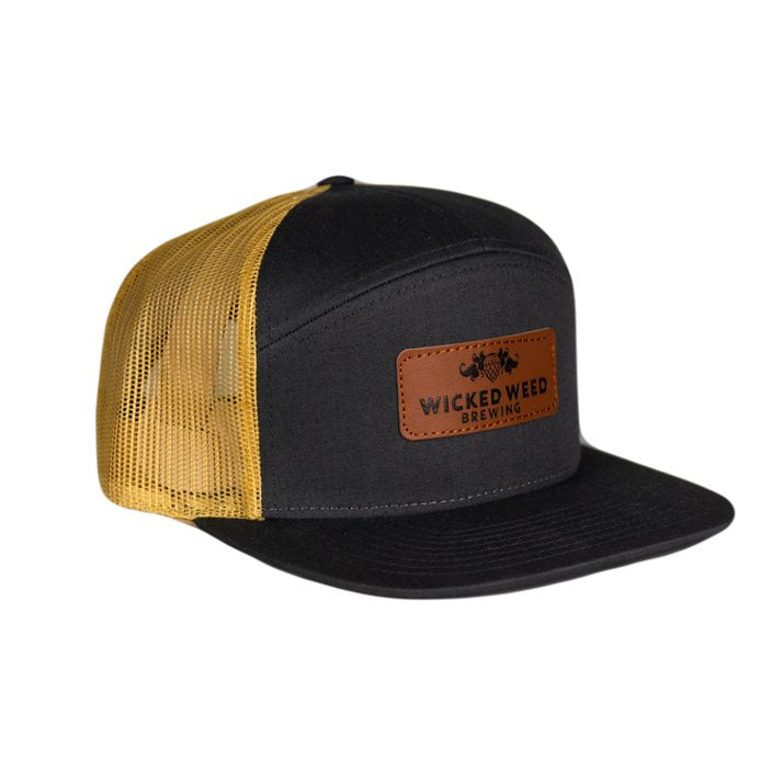 Gold/Charcoal Leather Patch Hat
